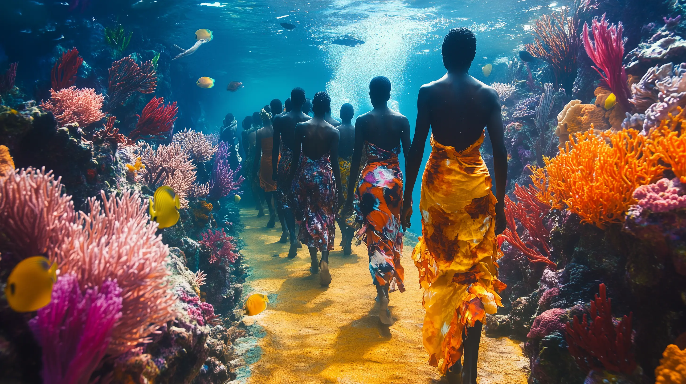 The whole group gathered together in the water.